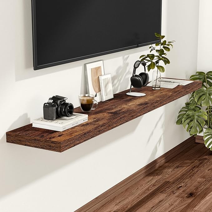 Vivelove 12 Inch Deep Floating Shelves for Wall, 47.2x12 Shelves with Invisible Brackets, for Living Room Bedroom, Farmhouse Rustic Shelves Home Decor, Set of 2, Rustic Brown