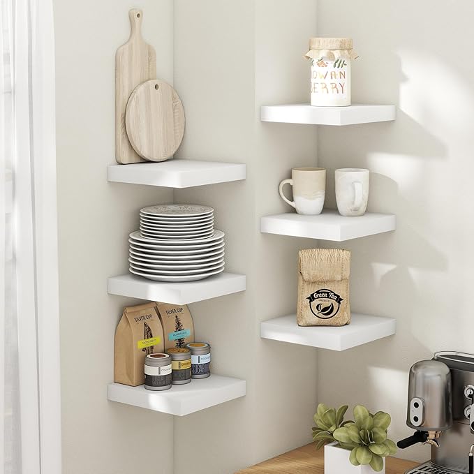 8 Inch Floating Shelves for Wall with Invisible Brackets Set of 3, 8"D Engineered Wood Wall Shelves with Wood Grain for Living Room, Bedroom, Bathroom, Kitchen Decor and Storage, White Finish