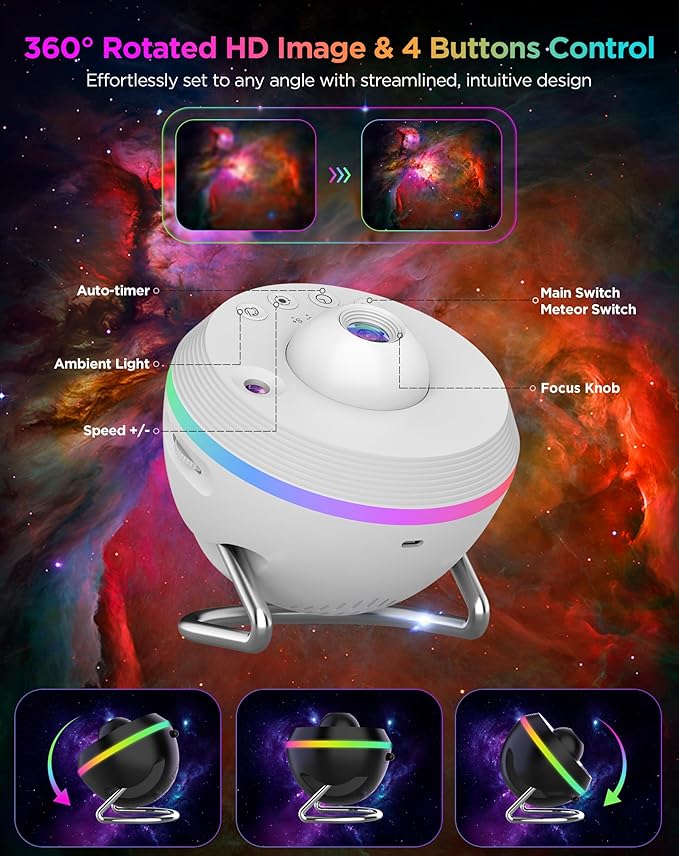 Galaxy Projector, 13 in 1 HD Planetarium Star Projector for Bedroom, Star Projector Light with Timer, Meteor & RGB Lighting Effects, Galaxy Light Projector for Kids & Adults