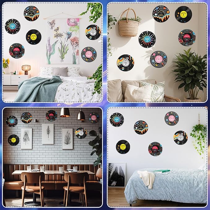 Chunful 6 Pake 12 Inch vintage records wall decor Aesthetic Retro Record Wall Decor for Dorm Bedroom Living Room Art Display Rock and Roll Music Hippie Party Records Decorations (Planet)