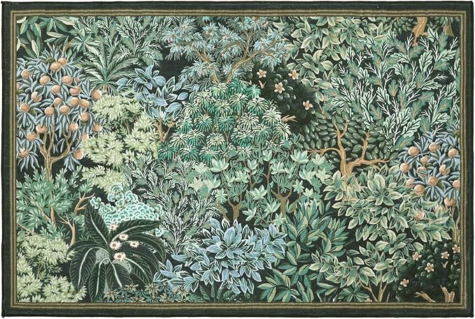 GarveeHome 2x3 Entryway Area Rug Non Slip Front Door Forest Rugs, Washable Indoor Kitchen Floor Mat Soft Low-Pile Stain Resistance Woodland Rug for Farmhouse Bedroom, Blue Green