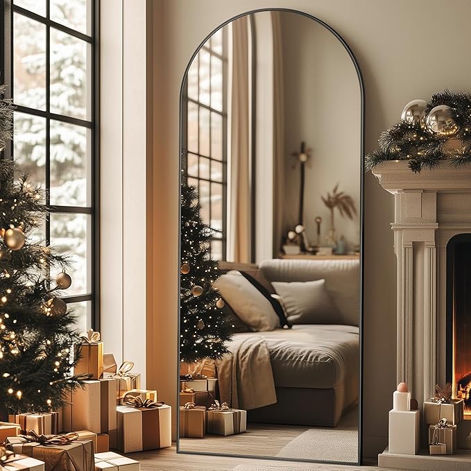Full Length Mirror, 59"x19" Oversized Arched Mirror Large Standing Mirrors, Tall Mirrors Body Floor Mirror for Bedroom Living Room Aluminum Frame, Black