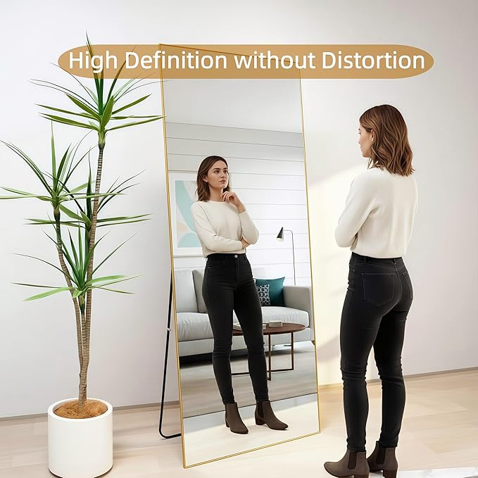 56"x21"Full Length Mirror, Rectangle Floor Mirrors with Aluminum Alloy Frame,Wall Mountable Tempered Glass Full Body Mirror for Wall Entryway Door Bedroom Bathroom Living Room,Gold