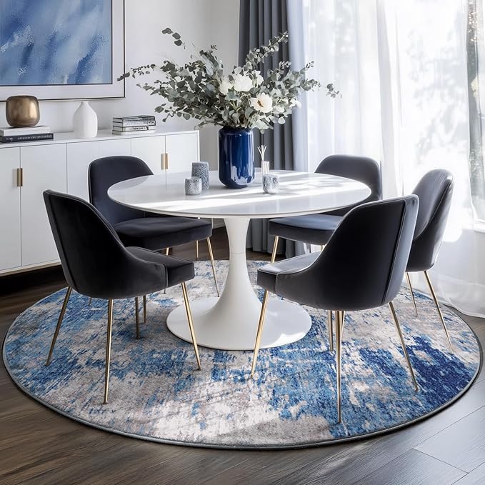RELEANY Washable Area Rugs 6ft Non-Slip Modern Abstract Soft for Living Room Entryway Bedroom Nursery, Print Pattern, Blue Grey Navy Gray