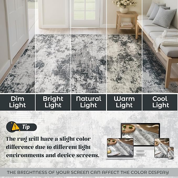 XLUEZ 8x10 Area Rugs for Living Room, Washable Modern Abstract Large Area Rug Neutral Soft Non Slip Kids Rug Stain Resistant Indoor Carpet for Bedroom Nursery Dining Room Playroom(Black, 8'x10')