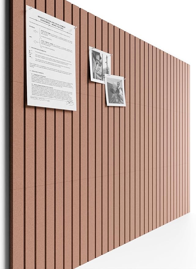 Bumusty Large Cork Board Alternative-48 x 36" Felt Bulletin Board Tiles, with 30 Pushpins, 70 Adhesive Tabs, Fine-Stripe 12-Pack, Cork Boards for Office Push Pin Board Felt Board-Terracotta