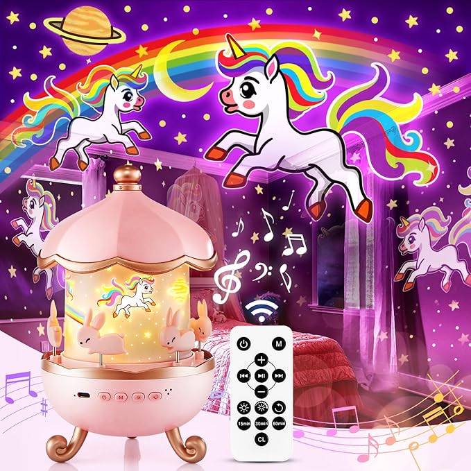 Staryou Sound Machine Baby Night Light Projector, 15 White Noise | 21 Colors | 15 Films Toddler Night Light for Kids, Remote Control Baby White Noise Machine, Unicorn Toys for Girls