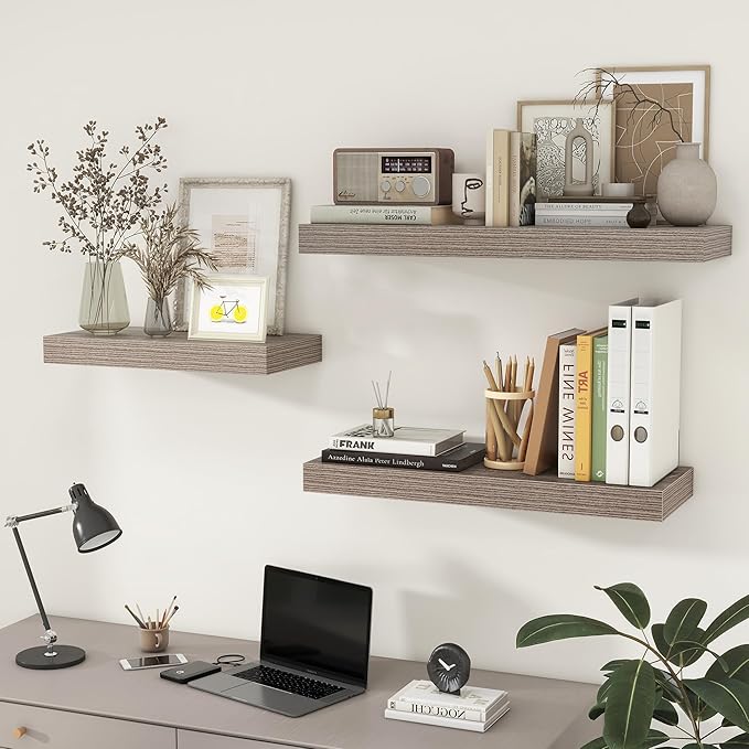 FLYJOE 30 Inch Floating Shelves | 12 Inch Deep Grey Floating Shelves Set of 2 | 30" W x 12" D Rustic Wood Shelves for Wall | Deep Grey Shelves for Living Room Bathroom Laundry Room Kitchen
