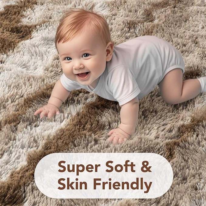 FinRèc 6x9 Brown Rugs for Living Room Bedroom, Fluffy Shaggy Area Rug, Non-Slip Soft Shag Rug for Nursery Kids Room Dorm Room Home Decor, Indoor Plush Floor Carpet