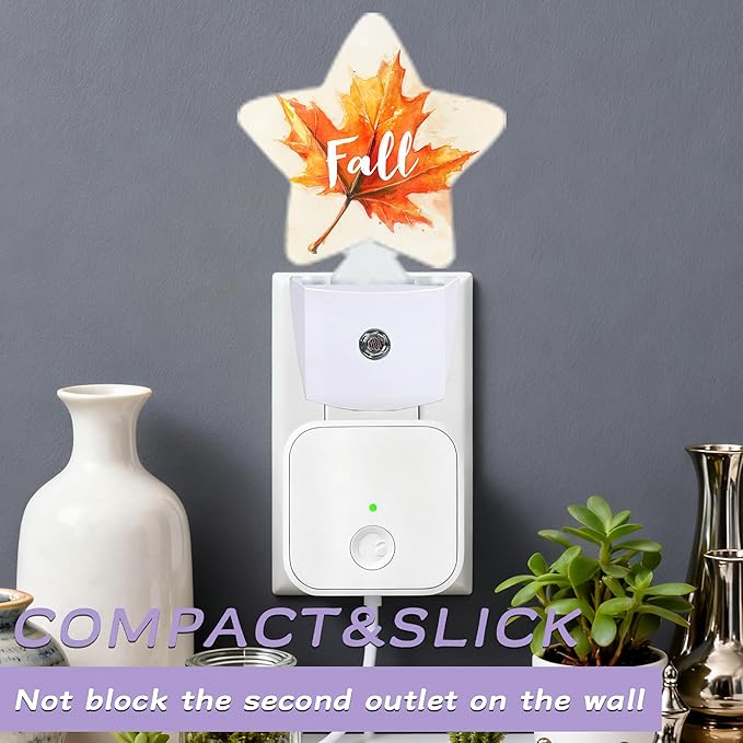 Nightlight,Maple Leaf Decorative Night Lights Plug Into Wall,Watercolor Orange Night Light with Auto Sensor for Bedroom,Nursery,Hallway,Stairway,Gifts