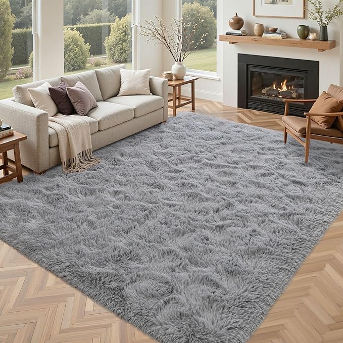 5x7 ft Light Grey Rug for Living Room Fluffy Bedroom Rug Non-Slip Area Rugs Shag Carpet for Nursery Kids Play Room Dorm Office Indoor Modern Plush Carpets Boys