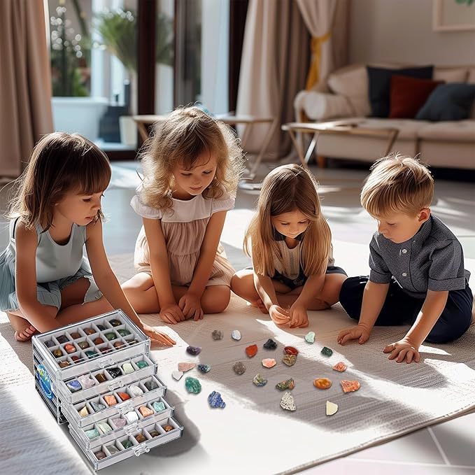 Rock Collection Display Case - Display Shelf for Collectibles - Rock Collections Box for Kids - Rock Collection Storage - Rock Collections Box for Kids 90 Grids