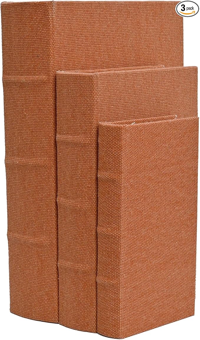 DECOR4SEASON Decorative Book Boxes Set of 3 – Modern Faux Linen & Wood Hidden Storage for Coffee Table – Stackable Fake Books for Shelf Decor, Remote Control & Jewelry Organizer (Rust Brown)