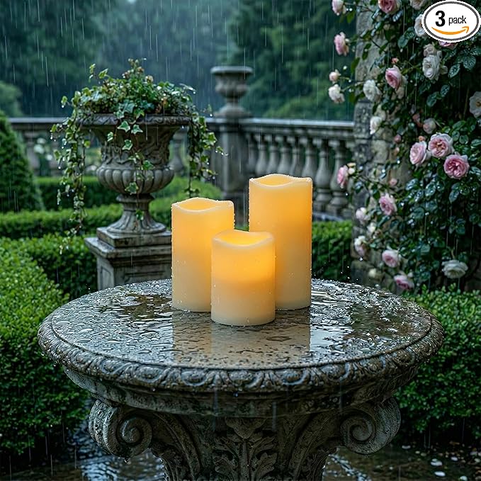 5plots 3" X 4"5" 6" Outdoor Waterproof Candles, Battery Operated Led Ivory White Flameless Candles with 10-Key Remote & Timer for Indoor Home Lantern Holiday Decor, Set of 3