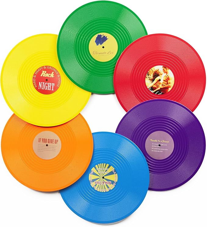Facmogu 6 Pack Blank Vinyl Records, 12 Inch Fake Vintage Record for Wall Aesthetic, PVC Blank Record for Rock & Roll Music Party Wedding Decoration, Retro Vinyl Records for Studio Room Decor (6 Color)