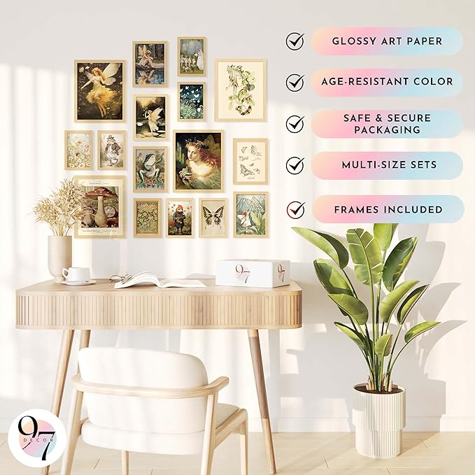 97 Decor Vintage Fairycore Decor - Fairy Art Prints Aesthetic, Cottage Core Wall Art Posters, Fairy Pictures Cottagecore Mushroom Pictures, Earthy Goblincore Decorations for Bedroom Home (8x10 Unframed)
