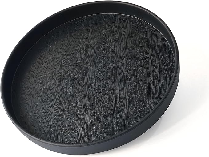 Round Black Tray (9.5 inch) for Bathroom & Kitchen Decor - Heavy Duty Plastic Vanity Tray, Decorative Serving Tray for Countertop, Coffee Table, Dresser Organizer
