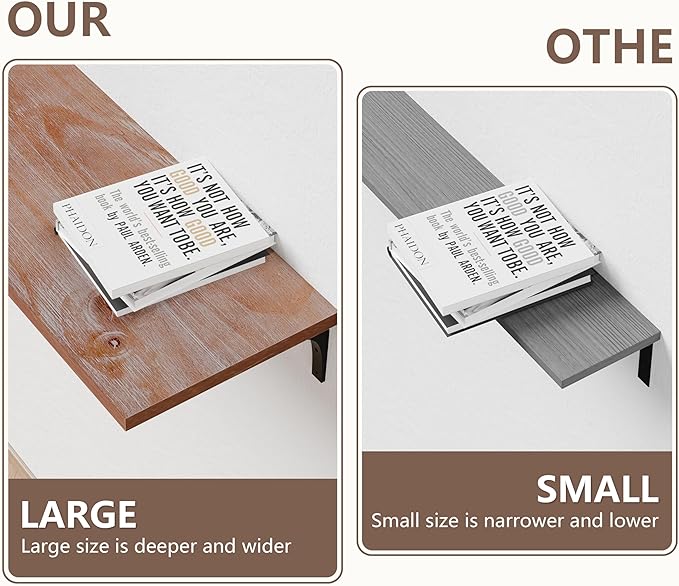 12 Inch Deep Floating Shelves Set of 4, 48 Inch Extra Wide Brown Solid Wood Wall Shelves, 4ft Heavy Duty Farmhouse Wall Mounted Shelving for Kitchen, Living Room & Bedroom