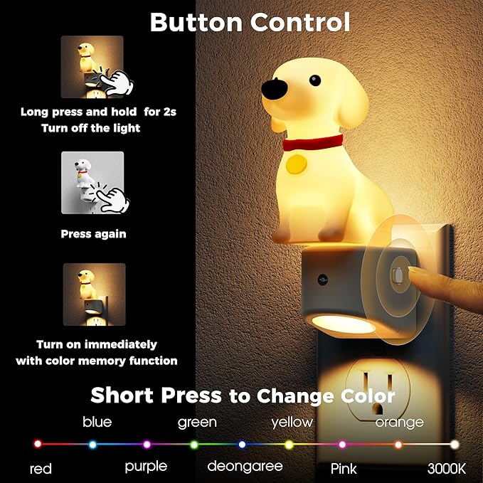 L LOHAS LED Night Light for Kids,3D Cute Puppy Night Lights,Dachshund with Dusk to Dawn Sensor, RGB+Soft White 3000K,Dog Night Light,Birthday Gift Nightlight for Kids, Room Decor,2Pack