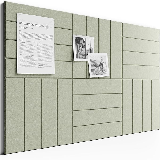 Bumusty Large Cork Board Alternative-36 x 24" Felt Bulletin Board Tiles, with 30 Pushpins, 40 Adhesive Tabs, Bold-Stripe 6-Pack, Cork Boards for Office Push Pin Board Felt Board-Sage