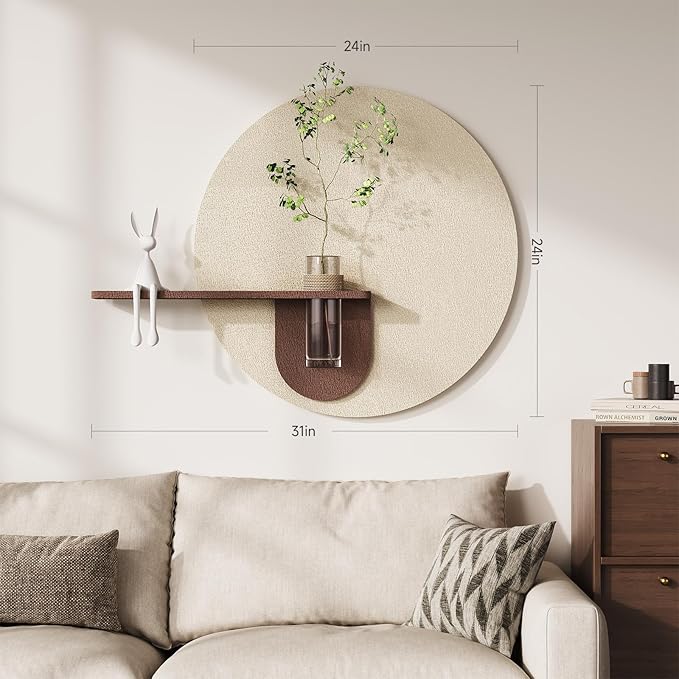 3D Textured Neutral Abstract Wall Art with Vase, Modern Minimalist Round Paintings Artwork for Walls, Boho Cream Geometric Wall Decor for Living Room, Hallway, Dining Room, Bedroom, Office, 24x31 Inch