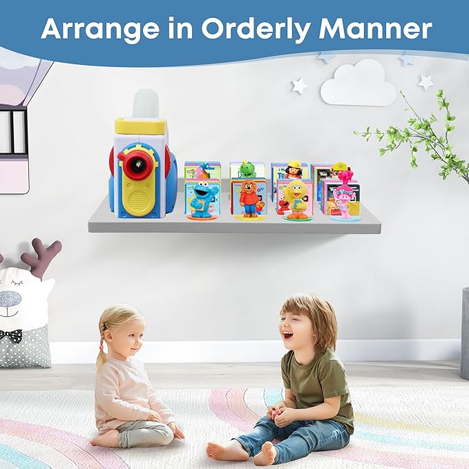 PHOENANCEE Floating Shelves for Little Tikes Story Dream Machine,Wall Shelf for Little Tikes Projector Books Audio Play Character Storage Tray Organizer for Toddlers Kids Girls Boys,Oak(Gray White)