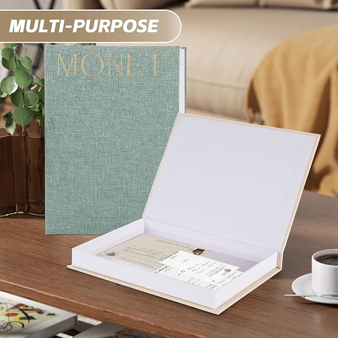 Decorative Books Set of 2, Beautiful Linen Book Boxes Decor Coffee Table Bookshelf or Mantle, Aesthetic Fake Books for Modern Home Decoration, Keepsake Photo Storage Box