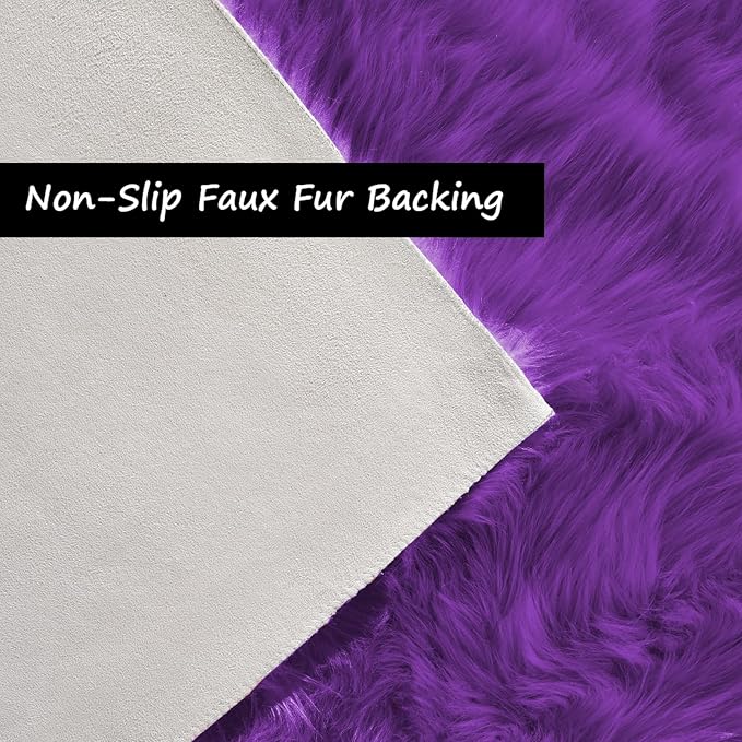 Goolela Purple Sheepskin Round Rug 6ft Fluffy Circle Fuzzy Faux Fur Carpet for Bedroom Living Room Plush Luxury Shaggy Washable