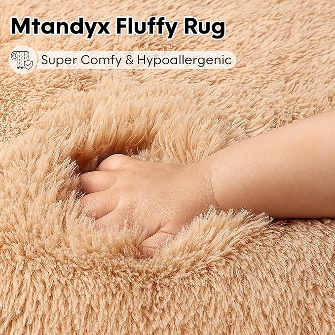 8x10 Area Rugs Living Room, Beige Large Plush Fluffy Bedroom Carpet, Non-Slip Upgraded Indoor Thick Soft Rug, Modern Plush Carpet Suitable for Kids Home Decor Aesthetics Dorm.