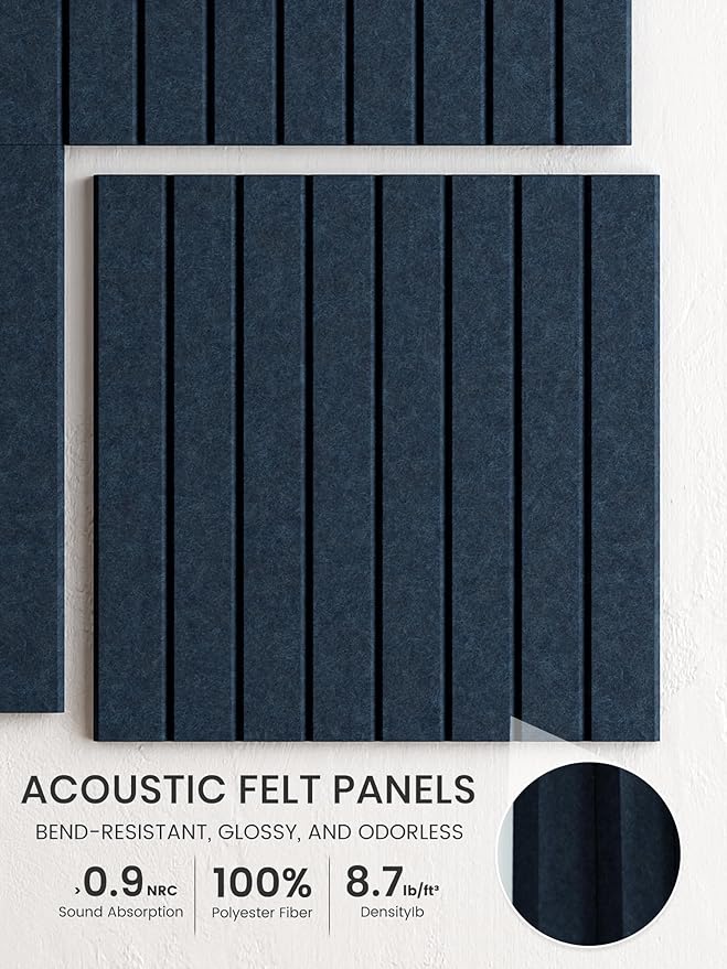 Bumusty Large Cork Board Alternative-36 x 24" Felt Bulletin Board Tiles, with 30 Pushpins, 40 Adhesive Tabs, Fine-Stripe 6-Pack, Cork Boards for Office Push Pin Board Felt Board-Navy Blue