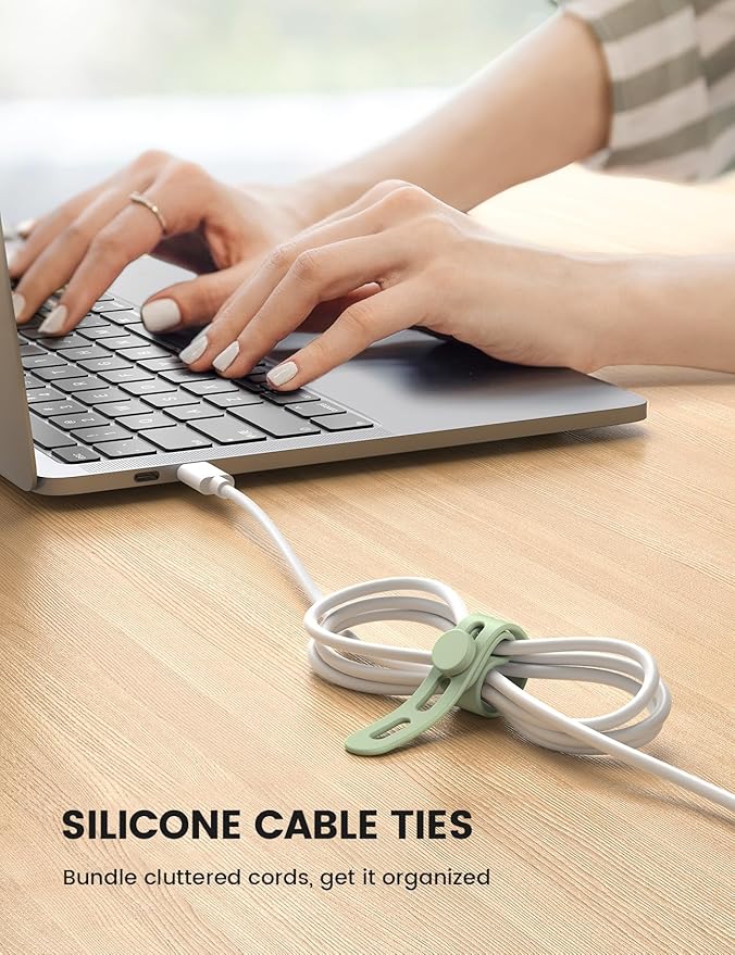 Lamicall 20Pack Silicone Cable Ties Cord Organizer - Elastic Durable Reusable Cord Straps, Cable Wraps Management, Home Office Dorm Organizer Ties for Phone Charger Electrical Wire, Travel Essentials