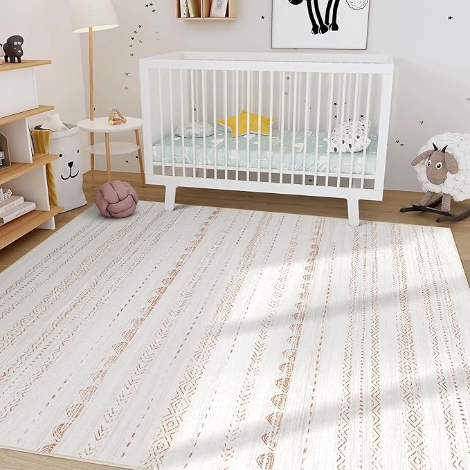 Nakagishi 8x10 Area Rugs Living Room: Thickened Washable Boho Large Neutral Soft Farmhouse Rug Stain Resistant Modern Moroccan Non-Slip Indoor Floor Carpet for Bedroom Nursery Kids Playroom Office