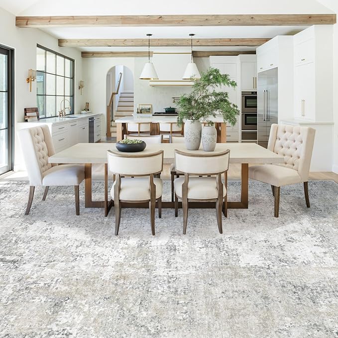 XLUEZ 10x14 Area Rugs for Living Room, Washable Modern Abstract Large Area Rug Neutral Soft Non Slip Kids Rug Stain Resistant Indoor Carpet for Bedroom Dining Room Playroom Office(BeigeGrey, 10'x14')