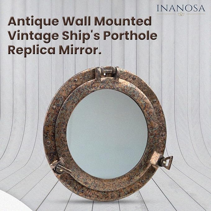 inanosa 20 Inch Bathroom Wall Decor Ship Porthole Mirror with Raku Finish Finish – Vintage Round Wall Mounted Mirror for Bathroom Vanity, Nautical Pirate Coastal Vintage Home Décor