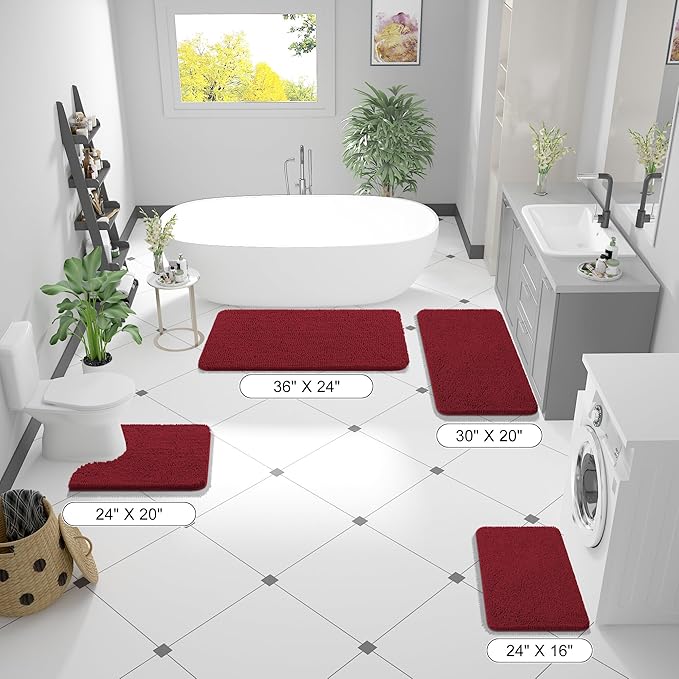 OLANLY Bathroom Runner Rugs 47x20, Extra Soft Absorbent Chenille Bath Rugs, Rubber Backing Quick Dry, Machine Washable Long Bath Mats for Bathroom Floor, Tub and Shower, Home Decor Accessories, Red