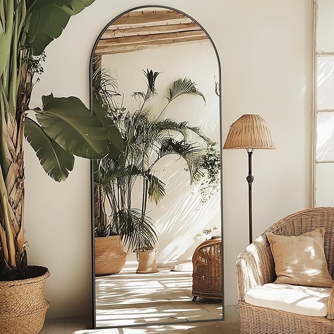 Full Length Mirror, 59"x19" Oversized Arched Mirror Large Standing Mirrors, Tall Mirrors Body Floor Mirror for Bedroom Living Room Aluminum Frame, Black