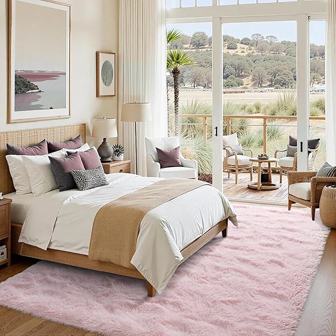 FinRèc Pink Rugs for Bedroom Living Room, 4x6 Feet Fluffy Shag Area Rug, Non-Slip Fuzzy Furry Rug for Kids Room Girl Dorm Room Home Decor, Indoor Shaggy Floor Carpet