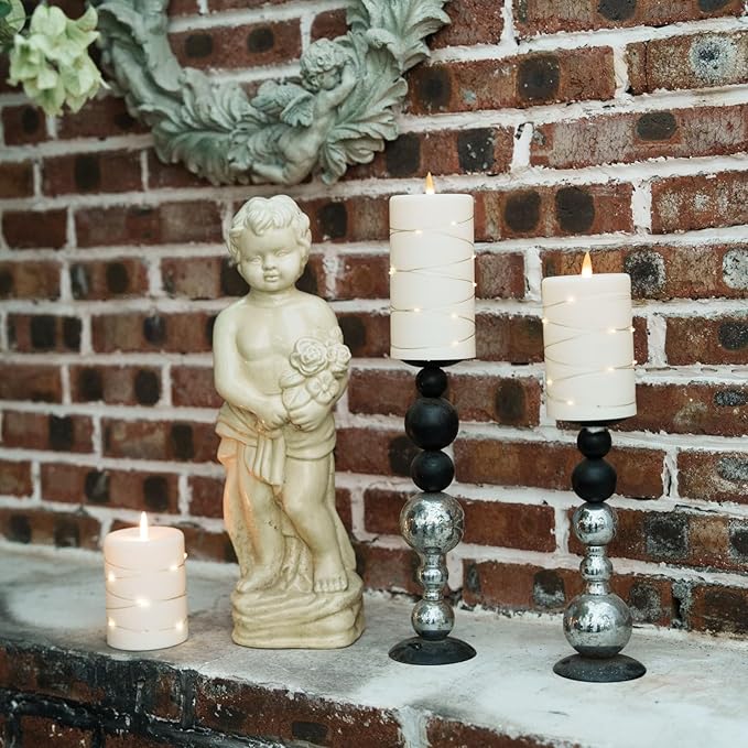 Upinmz Flickering Flameless Candles with String Lights, Battery Operated Candle, LED Candles Unbreakable Acrylic Candles with Remote Control and Timer -3 Pack Ivory White
