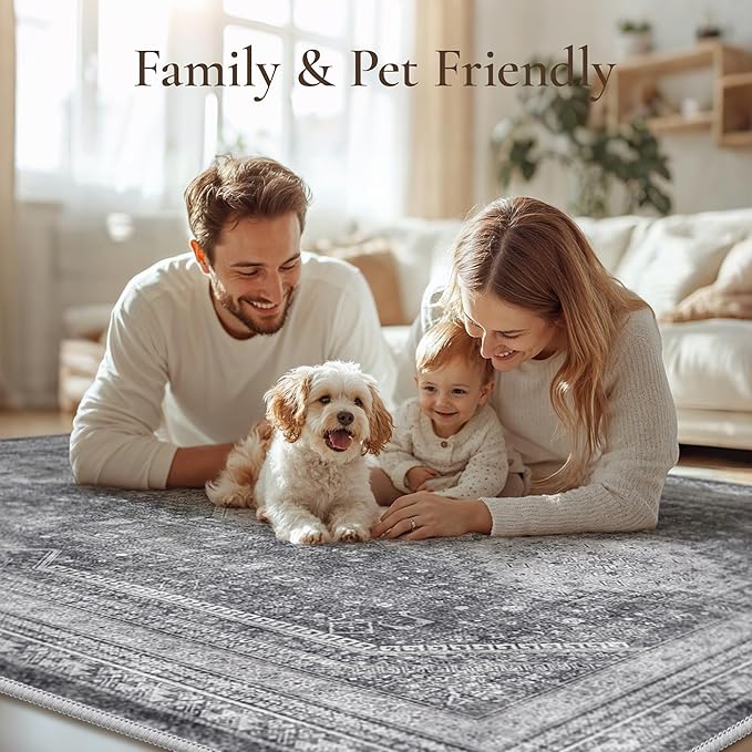 GENIMO Runner Rug 2x10 Non Slip Machine Washable Hallway Runner Rug, Low Pile Lightweight Rugs for Entryway, Hallway, Kitchen and Corridor, Vintage Grey