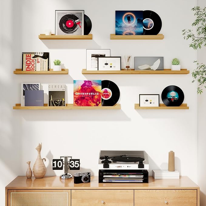Axeman Picture Ledge Shelf, Floating Shelves for Decor Storage Set of 6, 36 inch Floating Wall Mounted Shelves, Wall Shelves with Lip for Living Room, Bedroom, Nursery, Bathroom, Kitchen, Oak