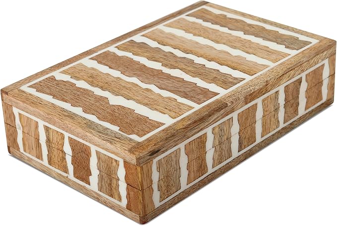 Handicrafts Home White Decorative Storage Box with Lid Wood Remote Control Box Coffee Table Storage Box Remote Holder for Living Room Decor – Resin Inlay Kept Safari Collection - 8x5x2