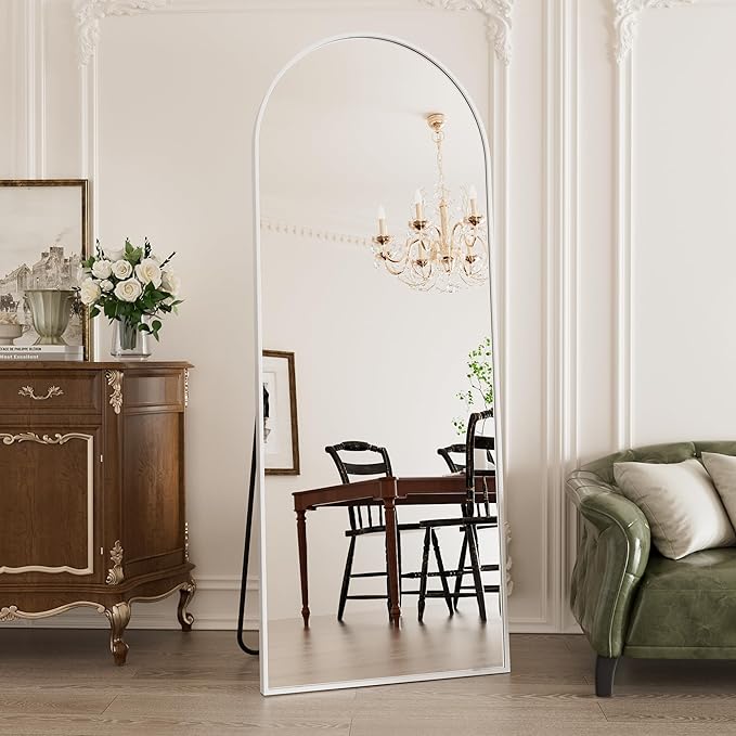 Rowjut Floor Length Mirror, 71"x26" Arched Full Length&Standing Hanging or Leaning&Freestanding Full Body Mirrors, Wall Mounted Mirror with Thin Aluminum Frame (White)