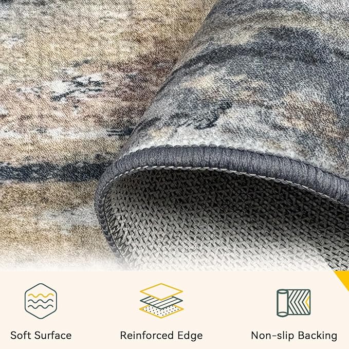 RELEANY Washable Area Rugs 6'x9' Non-Slip Modern Abstract Soft for Living Room Entryway Bedroom Nursery, Print Pattern, Charcoal Brown