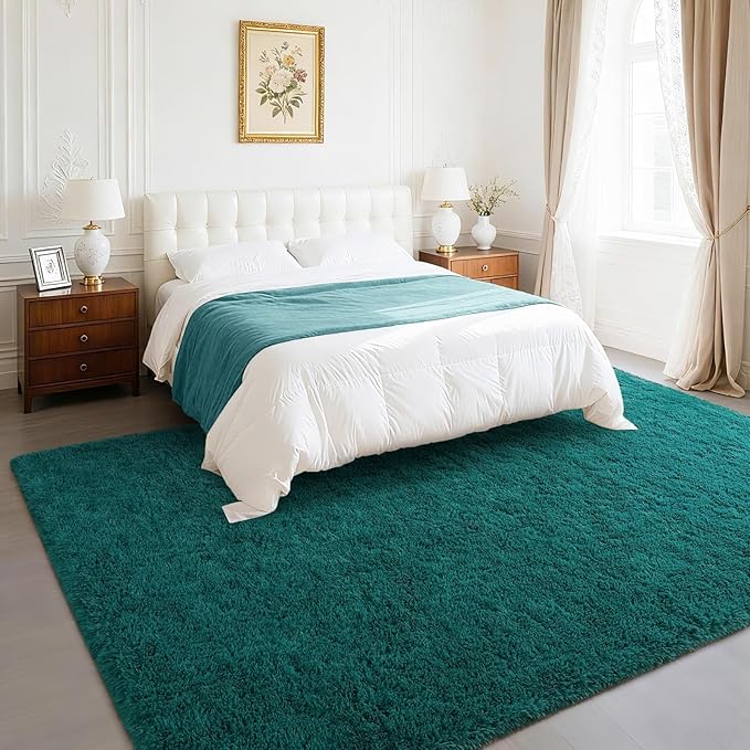BENRON Teal Green Fluffy Rugs for Living Room Bedroom 4x6, Soft Plush Fuzzy Shaggy Rugs for Kids Girls Boys Room Decor, Washable Indoor Floor Carpets