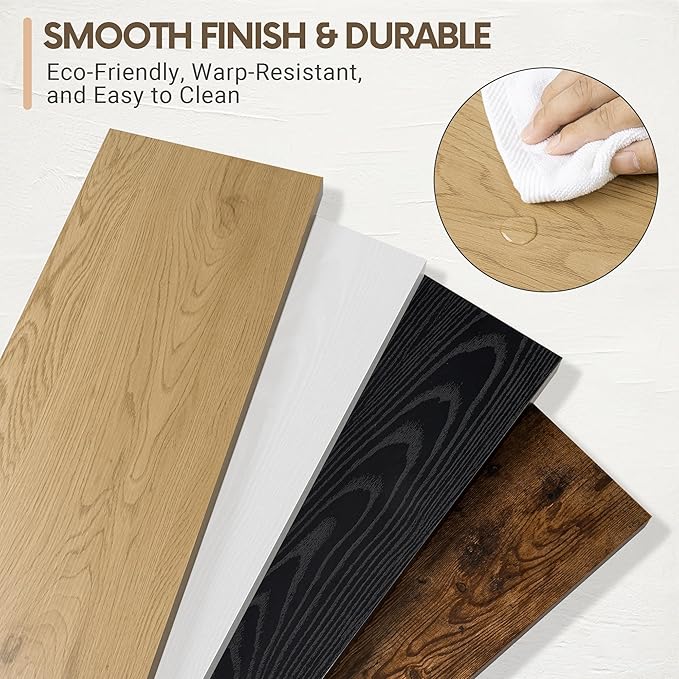 Vivelove 10" Deep Floating Shelves with Invisible Brackets, 36" Wall Shelves for Bathroom Bedroom Kitchen Living Room Laundry Room, Modern Rustic Shelves for Home Decor, 36"x10.2"x1.5", Set of 2, Oak