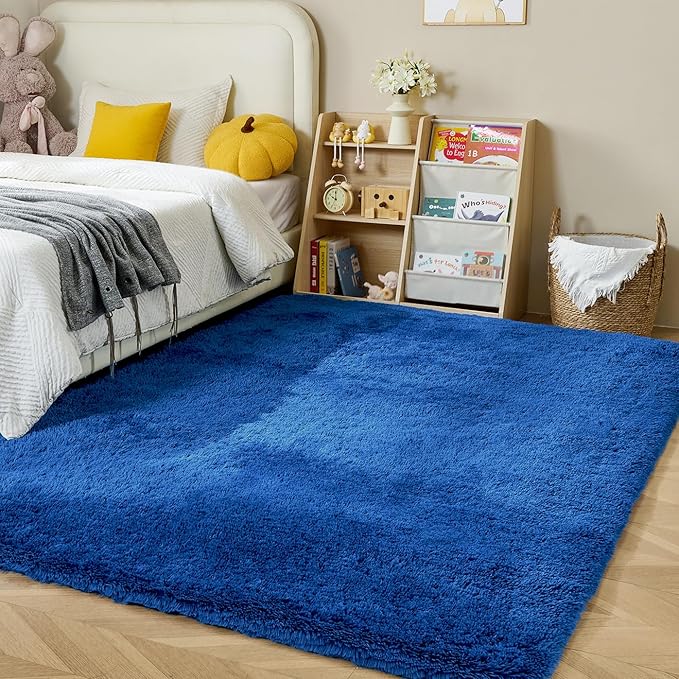 Fluffy Area Rugs for Bedroom - Soft Plush Shag Rug for Living Room Nursery Kids Room - Non Slip Fuzzy Shaggy Floor Carpets for Girls Boys Play Room Dorm Decor (Blue, 8' x 10')