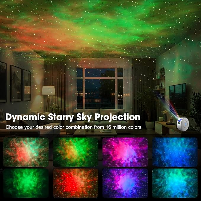 Smart Galaxy Projector with Laser Stars & Nebula Clouds - Control via APP, Alexa Voice or Button, 16 Million Colors, 900+ Sq.Ft Projection, Auto Timer, Ultra Quiet <25dB, 4 Angle Adjustable
