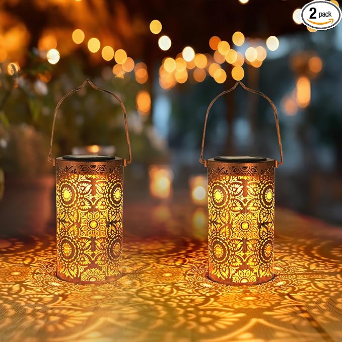 DIBIEECN Mothers Day Gifts for Mom, Birthday Gifts Grandma Ladies Solar Lanterns Outdoor Hanging Hollowed-Out Metal Waterproof LED Garden Decor Outside for Patio Yard Porch, Sunflower, 2 Pack