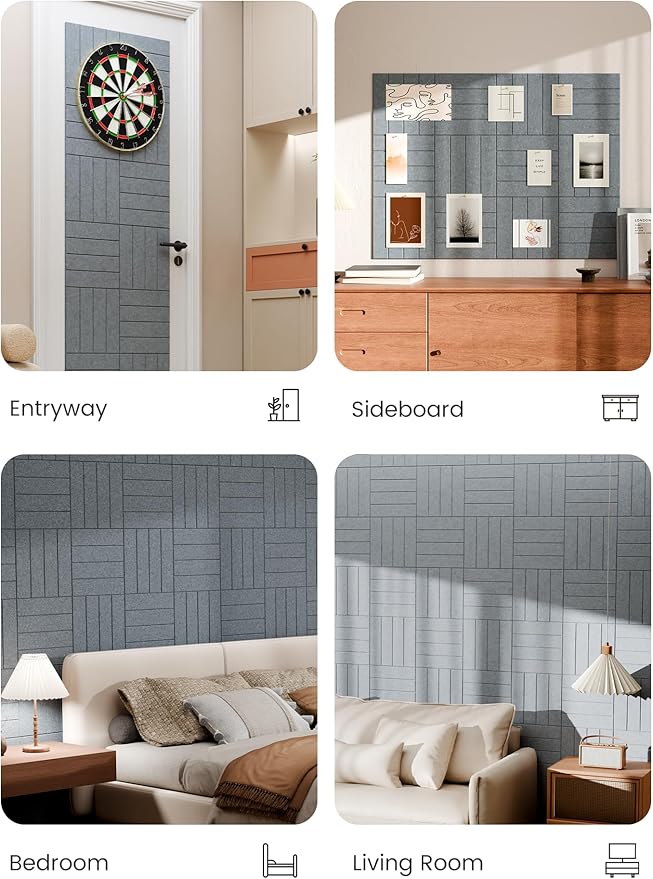 Bumusty Large Cork Board Alternative-48 x 36" Felt Bulletin Board Tiles, with 30 Pushpins, 70 Adhesive Tabs, Bold-Stripe 12-Pack, Cork Boards for Office Push Pin Board Felt Board-Blue Gray