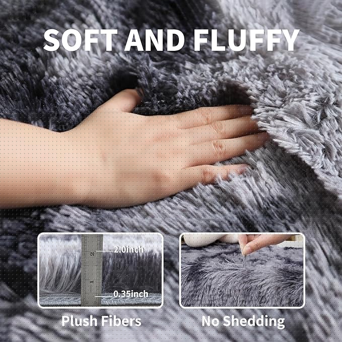 Grey Fluffy 8x10 Large Area Rugs for Bedroom Living Room,Tie-Dye Dark Gray Soft Washable Shag Carpet for Kids Room, Nursery, Dorm Decor, Colorful Cute Plush Fuzzy Rugs for Baby Toddler